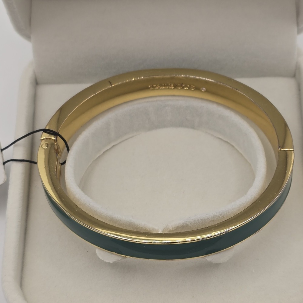 Talbots Green Enamel Hinged Bangle Bracelet Gold Tone Clamp Signed - Picture 5 of 15